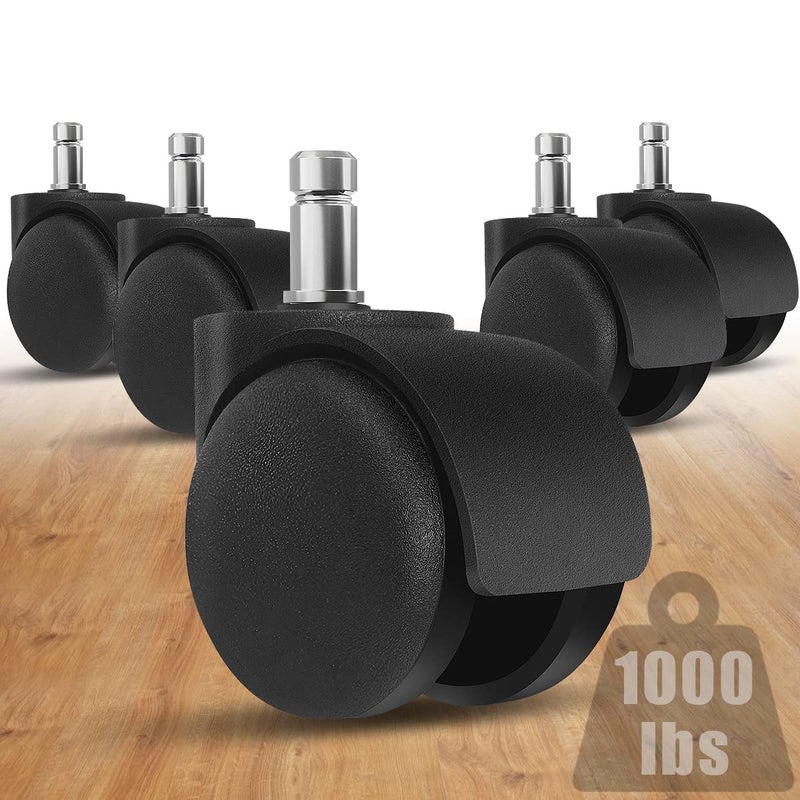 Omyoffice Office Chair Wheels - 2 Inch Chair Caster Wheel Set of 5, Heavy Duty Chair Wheel Replacement Supports 1000 lbs, No Noise, Suitable for Hardwood Floors and Carpets - Image 1